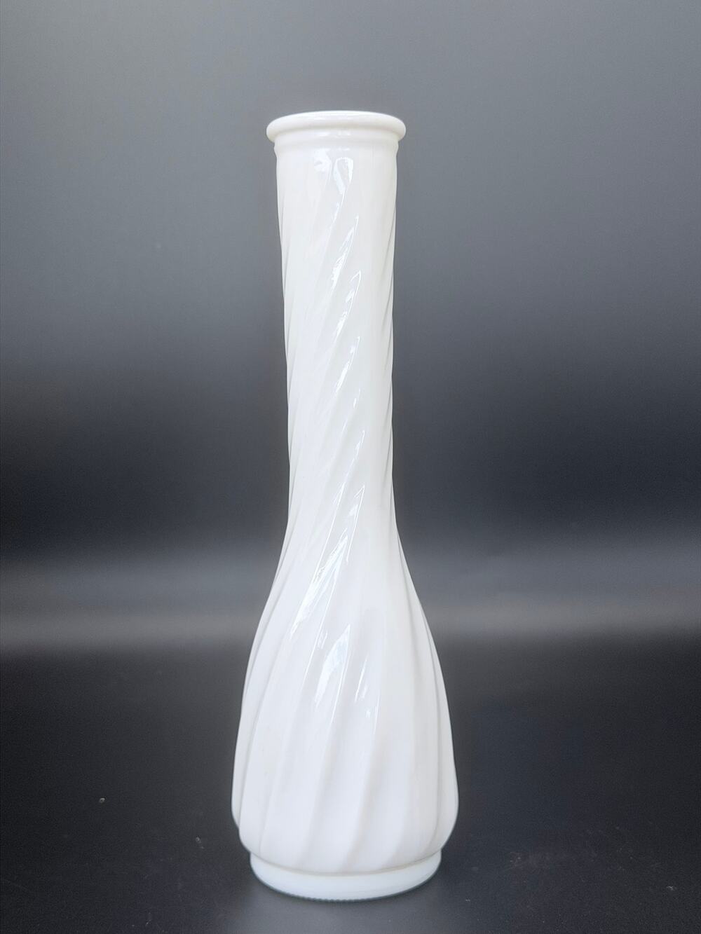 Vintage Hoosier Glass 4094 White Milk Glass Swirl Bud Vase 9.25in MCM